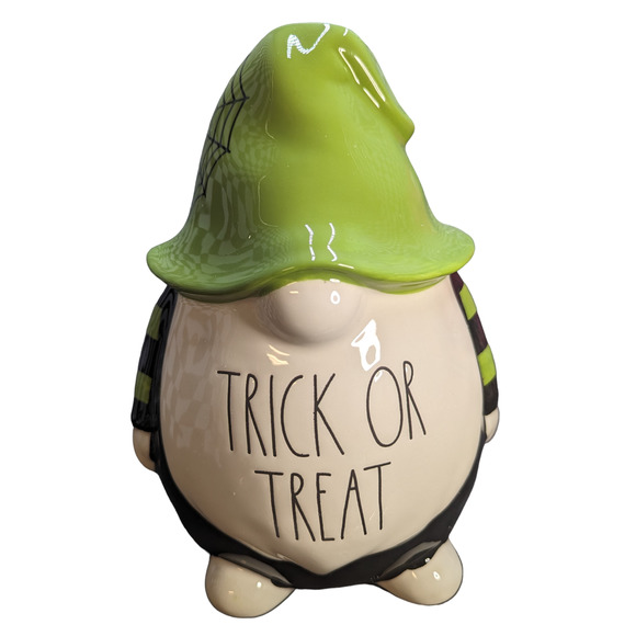 Rae Dunn Halloween Green TRICK OR TREAT Ceramic Gnome Decor - Picture 1 of 1